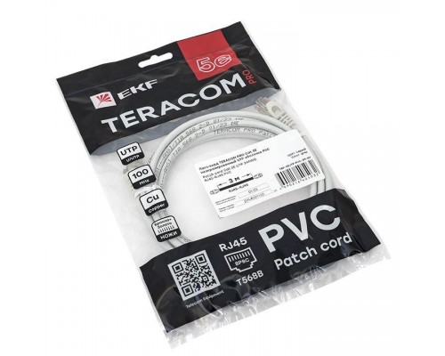 Патч-корд кат.5e (1Гбит/с) неэкранированный UTP оболочка PVC сер. (3м) TERACOM EKF TRC-5EUTP-PVC-3M-GY