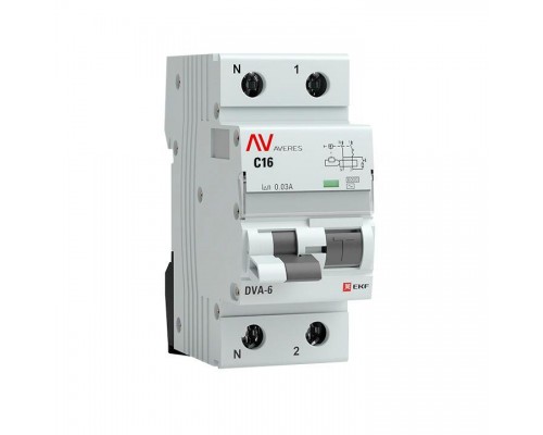 Выключатель автоматический дифференциального тока 2п C 16А 30мА тип AC 6кА DVA-6 Averes EKF rcbo6-1pn-16C-30-ac-av