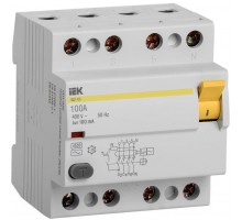 Выключатель дифференциального тока (УЗО) 4п 100А 100мА тип AC ВД1-63 IEK MDV10-4-100-100