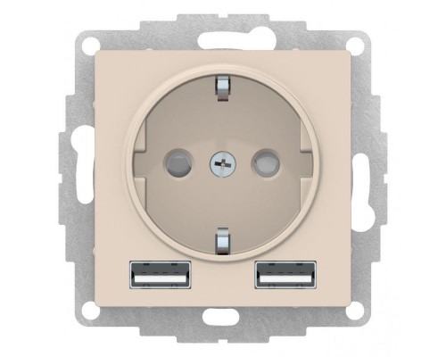 Розетка 3-м СП AtlasDesign 16А IP20 с 2-мя заряд. устройствами USB тип A+A 5В/2.4А 2х5В/1.2А механизм беж. SchE ATN000230