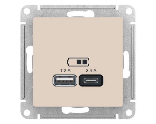 Розетка USB AtlasDesign тип A+C 5В/2.4А 2х5В/1.2А механизм беж. SchE ATN000239