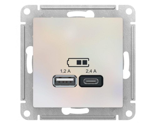 Розетка USB AtlasDesign тип A+C 5В/2.4А 2х5В/1.2А механизм жемчуж. SchE ATN000439