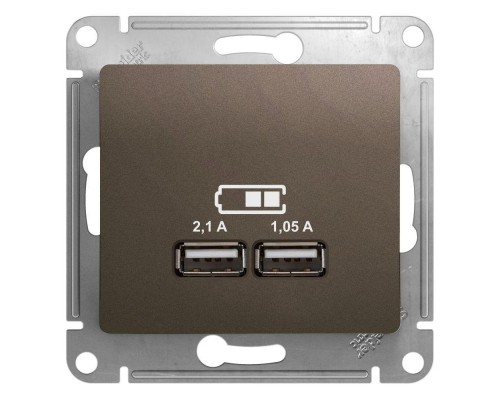 Розетка USB 2-м СП Glossa тип A+A 5В/2100мА 2х5В/1050мА механизм шоколад SchE GSL000833