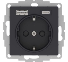 Розетка AtlasDesign 16А с 2-мя заряд. устройствами USB тип A+C 5В/2.4А 2х5В/1.2А механизм карбон SchE ATN001032