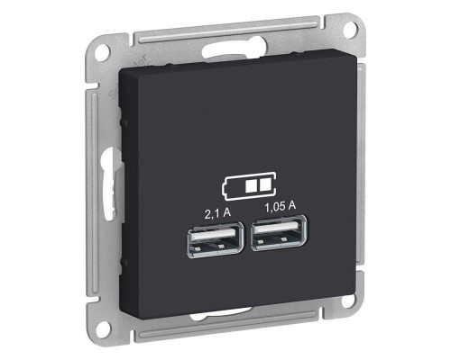 Розетка USB AtlasDesign тип A+A 5В 1х2.1А 2х1.05А механизм карбон SchE ATN001033