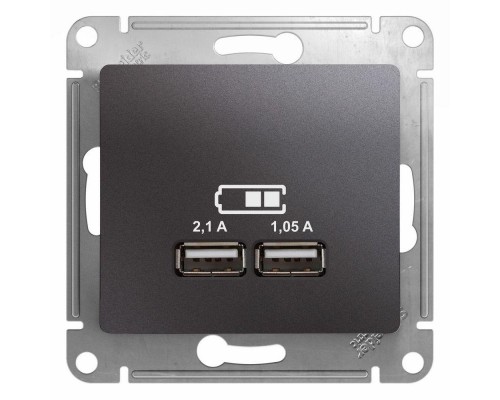 Розетка USB 2-м СП Glossa тип A+A 5В/2100мА 2х5В/1050мА механизм графит SchE GSL001333