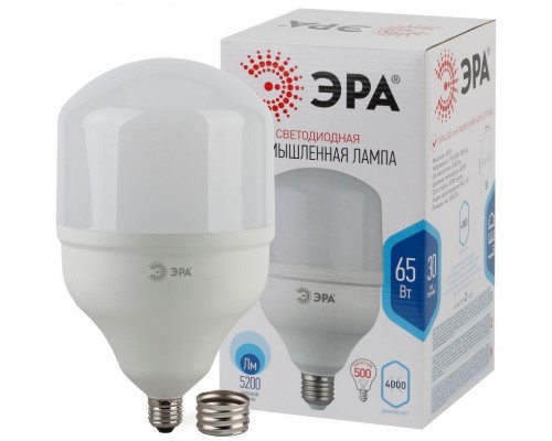 Лампа светодиодная высокомощная STD LED POWER T160-65W-4000-E27/E40 65Вт T160 колокол 4000К нейтр. бел. E27/E40 (переходник в компл.) 5200лм Эра Б0027923