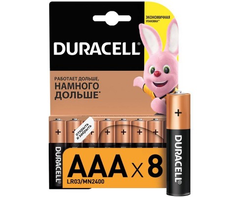 Элемент питания алкалиновый AAA/LR03-8BL Basic (блист.8шт) Duracell C0033441