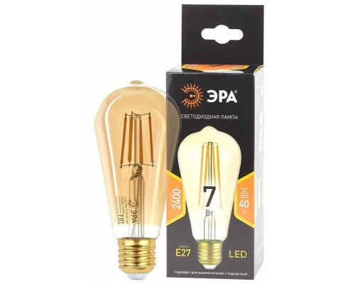 Лампа F-LED ST64-7W-824-E27 gold (филамент зол. 7Вт тепл. E27) (20/960) ЭРА Б0047664