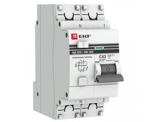 Выключатель автоматический дифференциального тока 2п 63А 100мА АД-32 селект. PROxima EKF DA32-63-100S-pro