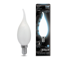 Лампа светодиодная филаментная Filament 5Вт свеча на ветру 4100К нейтр. бел. 450лм milky GAUSS 104201205