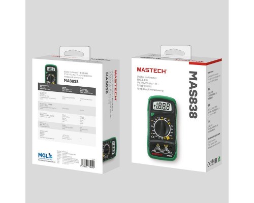 Мультиметр портативный MAS838 в кожухе с прозвонкой и измерением температуры Mastech 13-2008