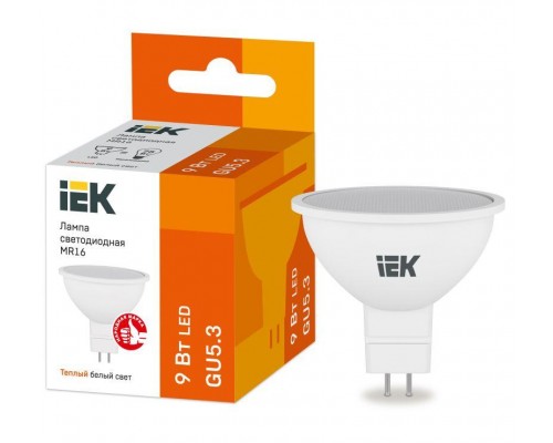 Лампа светодиодная MR16 софит 9Вт 230В 3000К GU5.3 IEK LLE-MR16-9-230-30-GU5