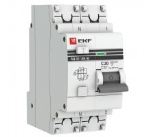 Выключатель автоматический дифференциального тока 2п C 20А 30мА тип AC 4.5кА АД-32 2мод. защита 270В электрон. PROxima EKF DA32-20-30-pro