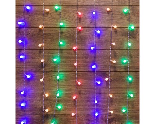 Гирлянда светодиодная "Светодиодный Дождь" 1.5х1.5м 144LED мультиколор 12Вт 230В IP65 с насадками шарики свечение с динамикой провод прозр. Neon-Night 235-049
