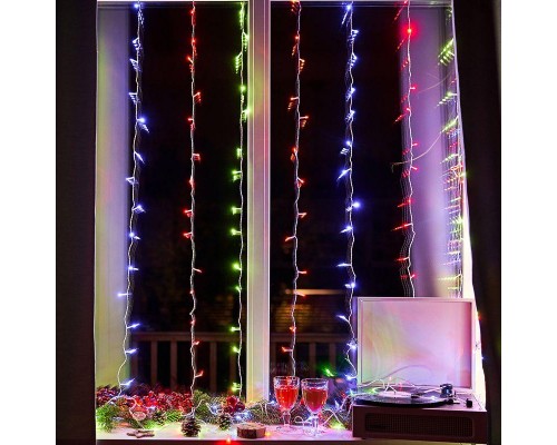 Гирлянда светодиодная "Светодиодный Дождь" 2.5х2м 300LED мультиколор 16Вт 230В IP20 свечение с динамикой провод прозр. Neon-Night 235-059