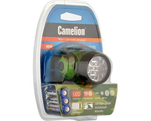 Фонарь налобный LED 5313-19F 4ML (19LED 4 режима; 3хR03 в комплекте; камуфляж) Camelion 7538