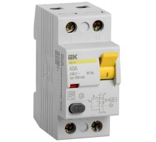 Выключатель дифференциального тока (УЗО) 2п 40А 100мА тип AC ВД1-63 IEK MDV10-2-040-100