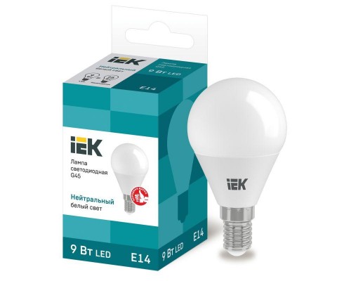 Лампа светодиодная Eco G45 9Вт шар 4000К нейтр. бел. E14 230В IEK LLE-G45-9-230-40-E14