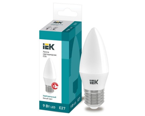 Лампа светодиодная Eco 9Вт C35 свеча 4000К нейтр. бел. E27 230В IEK LLE-C35-9-230-40-E27