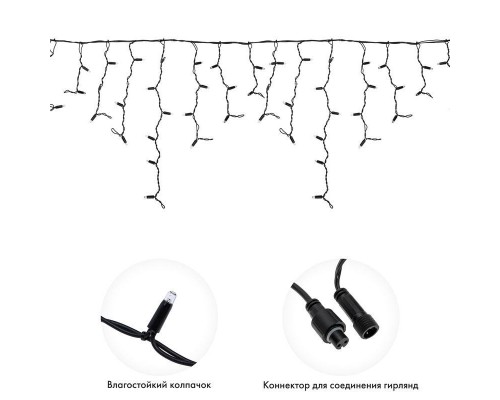 Гирлянда светодиодная "Айсикл" (бахрома) 4х0.6м 128LED тепл. бел. 8Вт 230В IP67 эффект мерцания провод каучук черн. Neon-Night 255-236