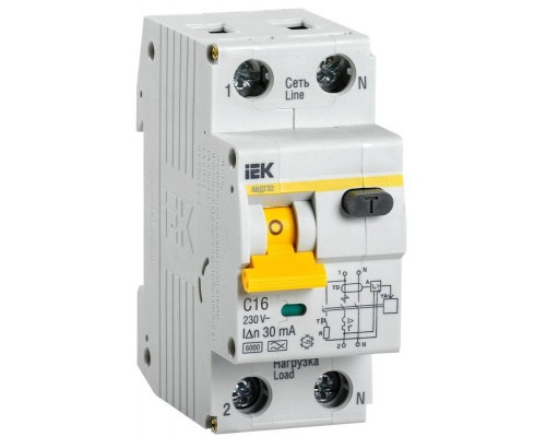 Выключатель автоматический дифференциального тока 2п (1P+N) C 16А 30мА тип A 6кА АВДТ-32 IEK MAD22-5-016-C-30