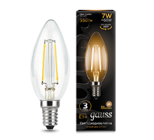 Лампа светодиодная филаментная Filament 7Вт свеча 2700К тепл. бел. E14 550лм GAUSS 103801107