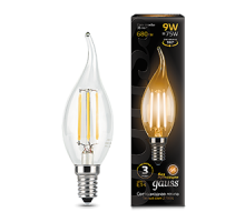 Лампа светодиодная филаментная Filament 9Вт свеча на ветру 2700К тепл. бел. E14 680лм GAUSS 104801109