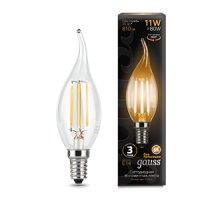 Лампа светодиодная филаментная Filament 11Вт свеча на ветру 2700К тепл. бел. E14 810лм GAUSS 104801111