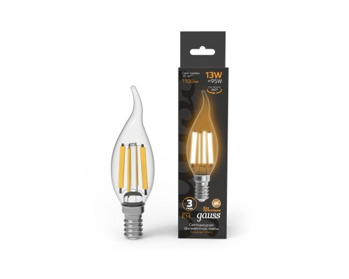 Лампа светодиодная филаментная Black Filament 13Вт свеча на ветру 2700К тепл. бел. E14 1100лм GAUSS 104801113