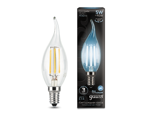 Лампа светодиодная филаментная Filament 5Вт свеча на ветру 4100К нейтр. бел. E14 450лм GAUSS 104801205