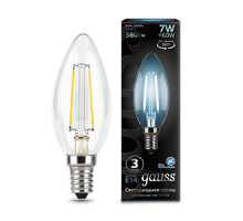 Лампа светодиодная филаментная Filament 7Вт свеча 4100К нейтр. бел. E14 580лм GAUSS 103801207