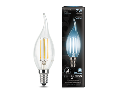 Лампа светодиодная филаментная Filament 7Вт свеча на ветру 4100К нейтр. бел. E14 580лм GAUSS 104801207