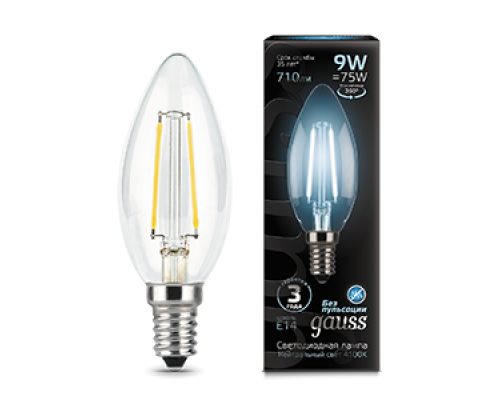Лампа светодиодная филаментная Filament 9Вт свеча 4100К нейтр. бел. E14 710лм GAUSS 103801209