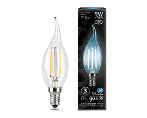 Лампа светодиодная филаментная Filament 9Вт свеча на ветру 4100К нейтр. бел. E14 710лм GAUSS 104801209