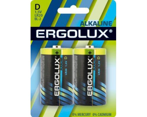 Элемент питания алкалиновый D/LR20 1.5В Alkaline BL-2 (блист.2шт) Ergolux 11752