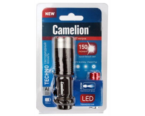 Фонарь LED5135 (LED XPE ZOOM 3 реж 1хLR6 алюм. блистер черн.) Camelion 12915