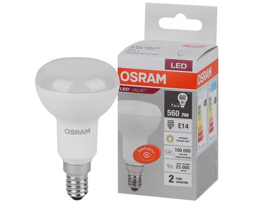 Лампа светодиодная LED Value LVR60 7SW/830 грибовидная матовая E14 230В 10х1 RU OSRAM 4058075581661
