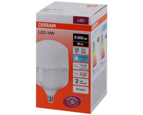 Лампа светодиодная LED HW T 80Вт (замена 800Вт) матовая 6500К холод. бел. E27/E40 8000лм угол пучка 200град. 140-265В PF>/=09 OSRAM 4058075576957