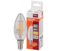 Лампа светодиодная филаментная LED STAR CLASSIC B 40 4W/827 4Вт свеча 2700К тепл. бел. E14 470лм 220-240В прозр. стекло OSRAM 4058075068353