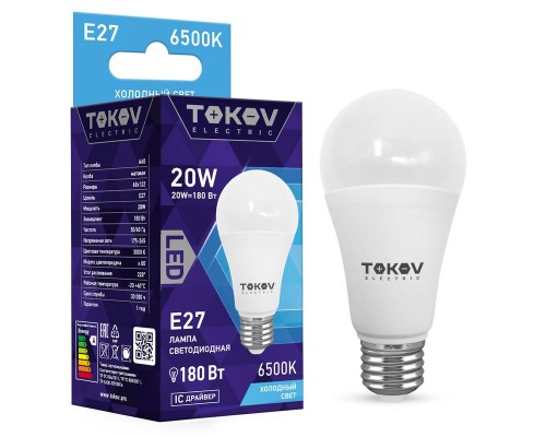 Лампа светодиодная 20Вт А60 6500К Е27 176-264В TOKOV ELECTRIC TKE-A60-E27-20-6.5K