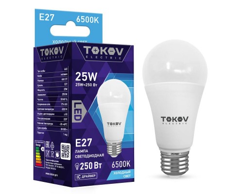 Лампа светодиодная 25Вт А60 6500К Е27 176-264В TOKOV ELECTRIC TKE-A60-E27-25-6.5K