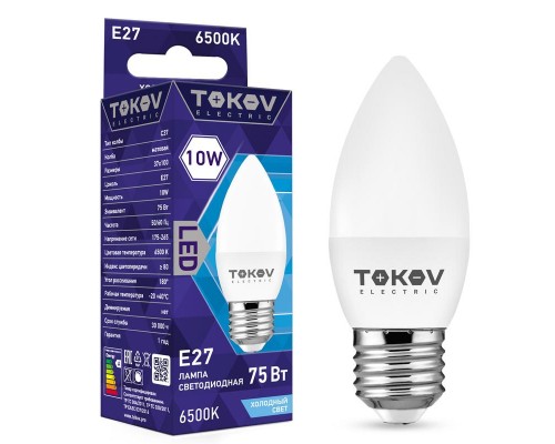 Лампа светодиодная 10Вт С37 6500К Е27 176-264В TOKOV ELECTRIC TKE-C37-E27-10-6.5K