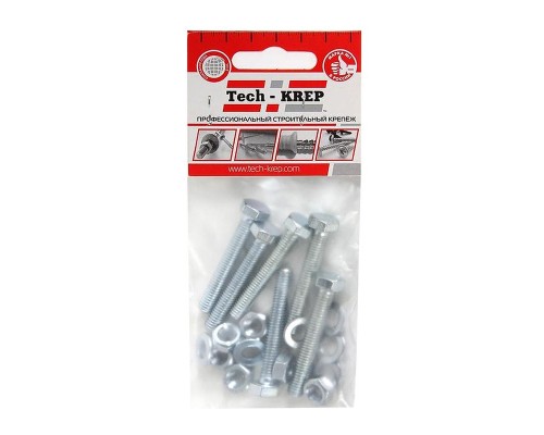 Болт с шестигранной головкой М6х40 DIN 933 + гайка + шайба оцинк. (уп.6шт) Tech-Krep/Zitar 112719