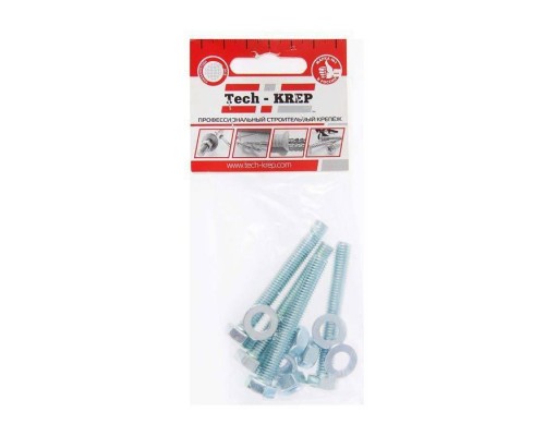 Болт с шестигранной головкой М8х60 DIN 933 + гайка + шайба оцинк. (уп.4шт) Tech-Krep/Zitar 112724