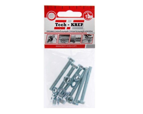 Болт с шестигранной головкой М6х50 DIN 933 + гайка + шайба оцинк. (уп.6шт) Tech-Krep/Zitar 114052