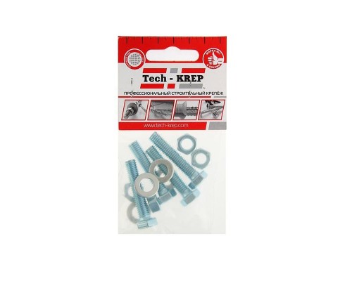 Болт с шестигранной головкой М8х40 DIN 933 + гайка + шайба оцинк. (уп.4шт) Tech-Krep/Zitar 112723