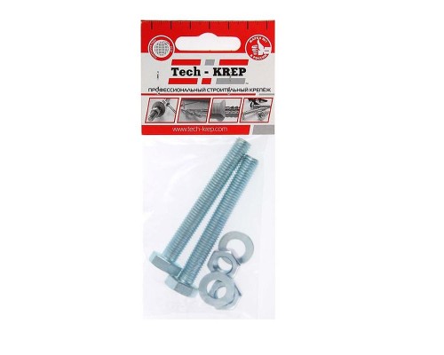 Болт с шестигранной головкой М8х100 DIN 933 + гайка + шайба оцинк. (уп.2шт) Tech-Krep/Zitar 112725