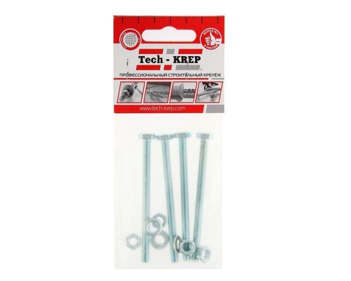 Болт с шестигранной головкой М6х80 DIN 933 + гайка + шайба оцинк. (уп.4шт) Tech-Krep/Zitar 112721