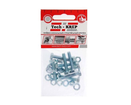 Болт с шестигранной головкой М6х25 DIN 933 + гайка + шайба оцинк. (уп.8шт) Tech-Krep/Zitar 112718